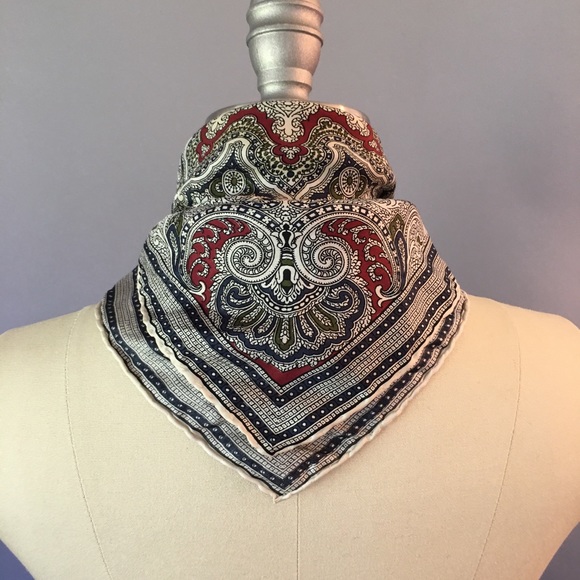 Vintage Battaglia Silk Scarf, Pocket Square, Burgundy & Navy, Hand Rolled Hem - Picture 10 of 11